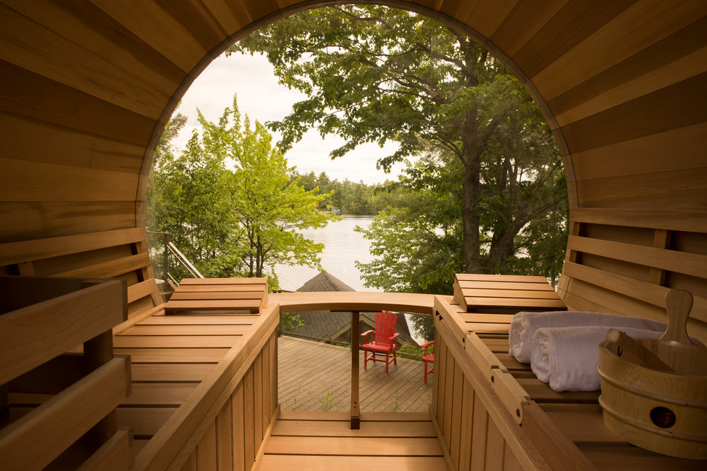 Outdoor Barrel Sauna Room with View