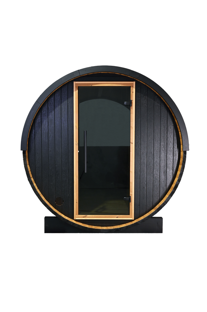 Thermory 2 Person Barrel Sauna No 54 DIY Kit with Window Thermally Modified Spruce,Thermally Modified Spruce - Ignite Thermory 2023-08-02-Barrel-Sauna-Ignite-No54-Freestanding-VMS-01-Cutout.png