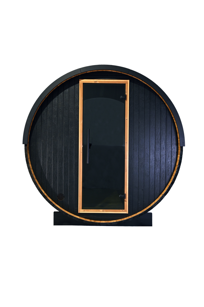 Thermory 4 Person Barrel Sauna No 52 DIY Kit with Window Thermally Modified Spruce,Thermally Modified Spruce - Ignite Thermory 2023-08-02-Barrel-Sauna-Ignite-No62-Freestanding-VMS-09-Cutout.png