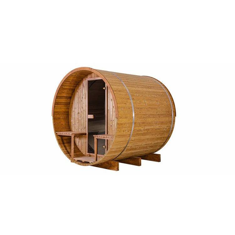 Thermory 4 Person Barrel Sauna No 61 DIY Kit with Porch Thermally Modified Spruce Thermory 61-FrontCorner_750x_jpg.jpg