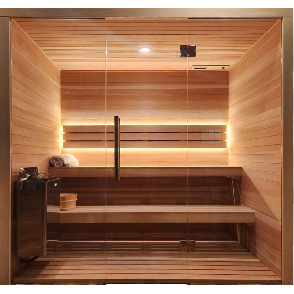 Finnish Sauna Builders 10' x 10' x 7' Pre-Cut Sauna Kit Option 1 / 7 Foot Tall / No Backrest,Option 1 / 7 Foot Tall / Backrest + $429.00,Option 1 / 8 Foot Tall + $567.60 / No Backrest,Option 1 / 8 Foot Tall + $567.60 / Backrest + $429.00,Option 2 / 7 Foot