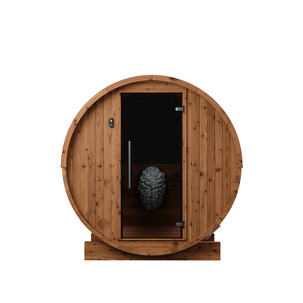 Thermory 4 Person Barrel Sauna No 52 DIY Kit with Window Thermally Modified Spruce Thermory Front_3e147334-db6e-4ee3-acc6-96dbd0f93505.png