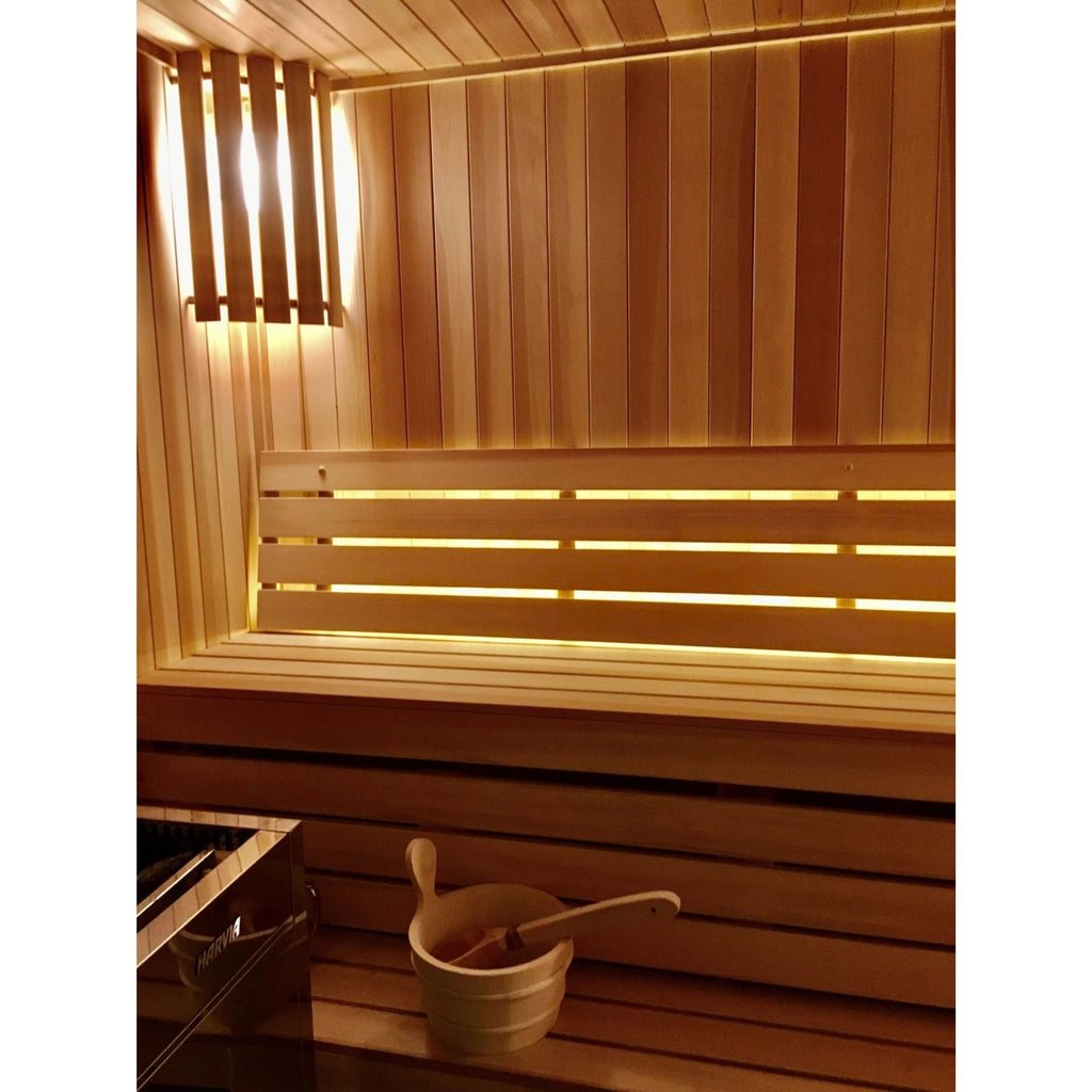 Finnish Sauna Builders 7' x 7' x 7' Pre-Built Outdoor Sauna Kit with Cedar Panelized Roof Option 1 / Without Floor,Option 1 / With Floor,Option 2 / Without Floor,Option 2 / With Floor,Option 3 / Without Floor,Option 3 / With Floor,Option 4 / Without Floor
