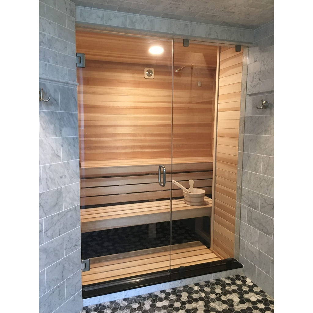 Finnish Sauna Builders 6' x 8' x 7' Pre-Built Outdoor Sauna Kit with Cedar Panelized Roof Option 1 / Without Floor,Option 1 / With Floor,Option 2 / Without Floor,Option 2 / With Floor,Option 3 / Without Floor,Option 3 / With Floor,Option 4 / Without Floor