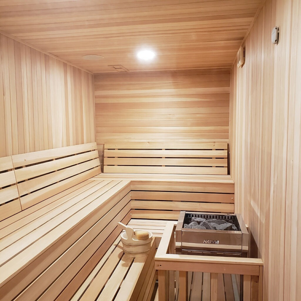 Finnish Sauna Builders 10' x 11' x 7' Pre-Cut Sauna Kit Option 1 / 7 Foot Tall / No Backrest,Option 1 / 7 Foot Tall / Backrest + $471.90,Option 1 / 8 Foot Tall + $595.98 / No Backrest,Option 1 / 8 Foot Tall + $595.98 / Backrest + $471.90,Option 2 / 7 Foot