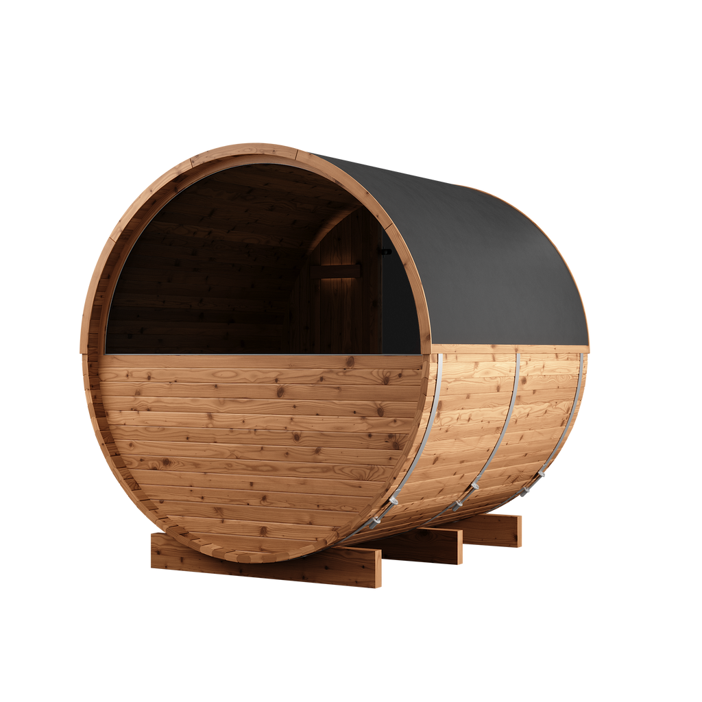 Thermory 6 Person Barrel Sauna No 62 DIY Kit with Window Thermally Modified Spruce,Thermally Modified Spruce - Ignite Thermory Left_PVC_28ae4ead-fde2-4105-84ca-ec5c3c5ae762.png