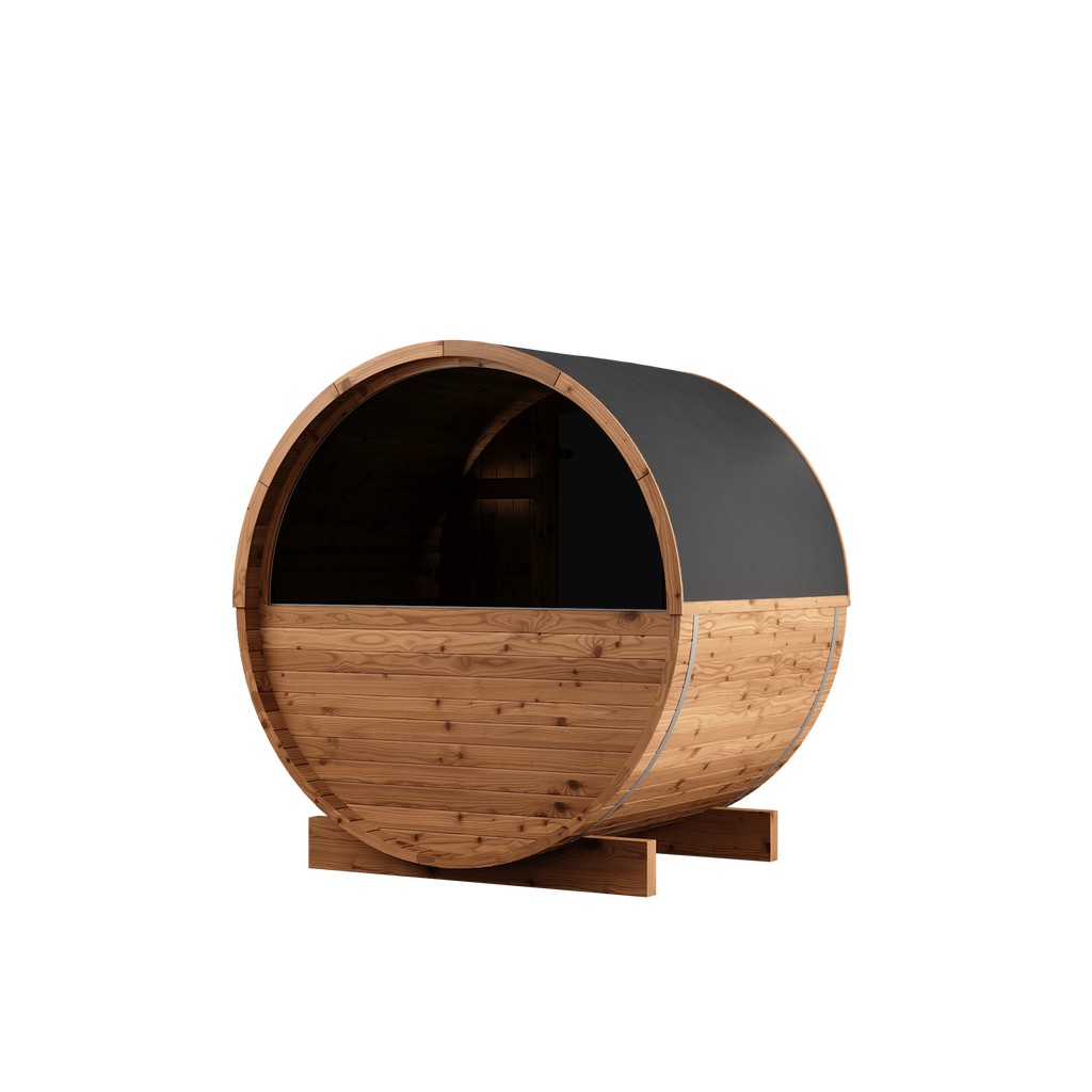Thermory 2 Person Barrel Sauna No 54 DIY Kit with Window Thermally Modified Spruce,Thermally Modified Spruce - Ignite,Limited Edition - Aspen with Custom LED Lighting Package,Limited Edition - Ignite with Custom LED Lighting Package Thermory Left_pvc.png