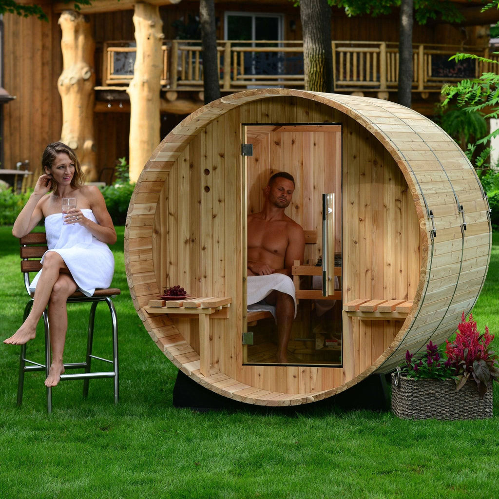 Almost Heaven Audra 4 Person Canopy Barrel Sauna Rustic Cedar,Onyx - Stained Southern Pine Almost Heaven Sauna Lifestyle_Audra_Barrel_GlassDoor_1024x1024_2x_9c0c08b6-c12a-4b77-aefc-1346a484df24.jpg