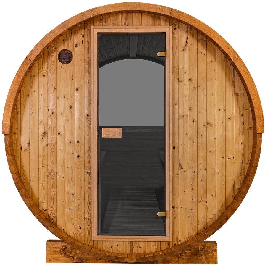 Thermory 4 Person Barrel Sauna No 52 DIY Kit with Window Thermally Modified Spruce,Thermally Modified Spruce - Ignite Thermory No52-Front.jpg