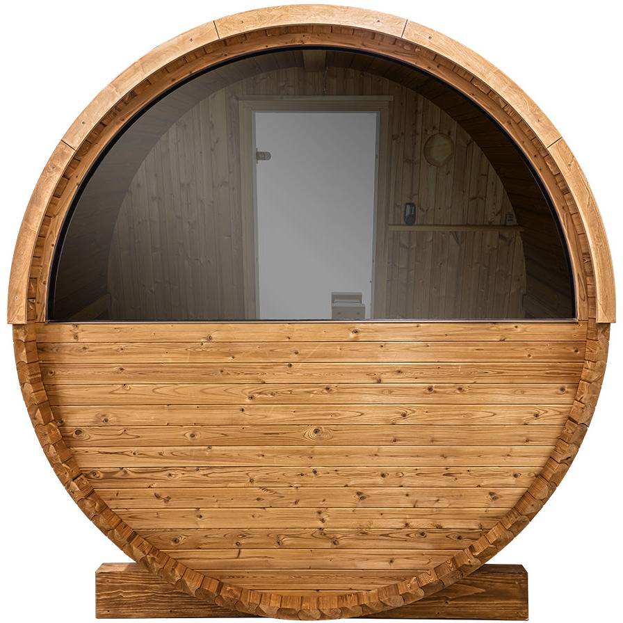 Thermory 4 Person Barrel Sauna No 60 DIY Kit with Porch and Window Thermally Modified Spruce Thermory No60_Back.jpg
