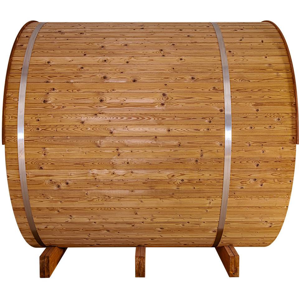 Thermory 4 Person Barrel Sauna No 61 DIY Kit with Porch Thermally Modified Spruce Thermory No61-side.jpg