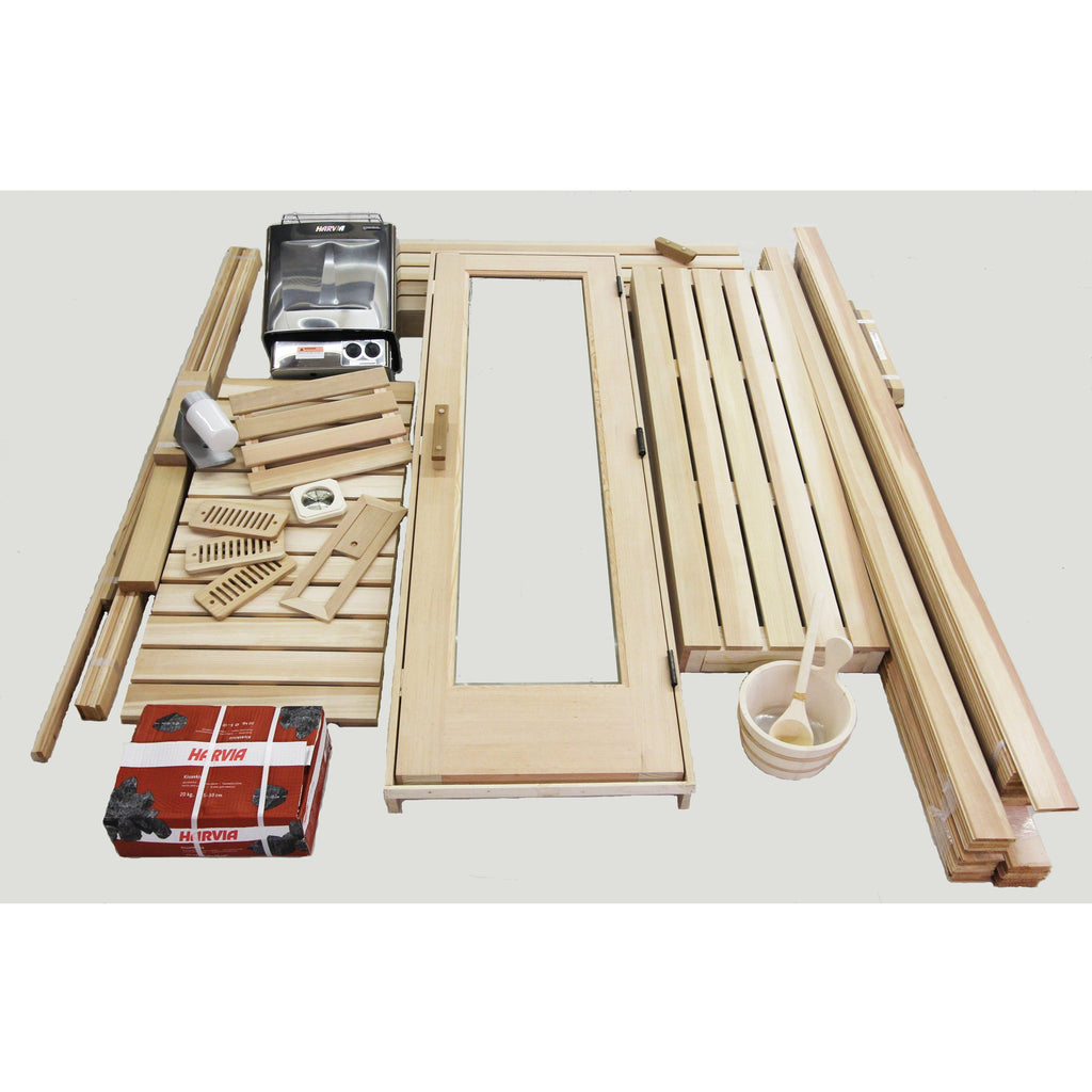 Finnish Sauna Builders 6' x 6' x 7' Pre-Cut Sauna Kit Option 1 / 7 Foot Tall / No Backrest,Option 1 / 7 Foot Tall / Backrest - $257.40,Option 1 / 8 Foot Tall - $340.56 / No Backrest,Option 1 / 8 Foot Tall - $340.56 / Backrest - $257.40,Option 2 / 7 Foot T