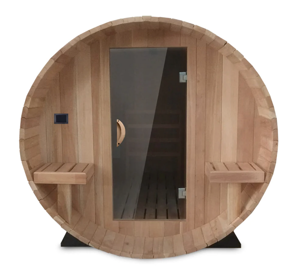 Scandia Electric Barrel Sauna Kit with Canopy 6'W x 5'D x 6'H / Wood,6'W x 5'D x 6'H / Glass,6'W x 6'D x 6'H / Wood,6'W x 6'D x 6'H / Glass,6'W x 7'D x 6'H / Wood,6'W x 7'D x 6'H / Glass,6'W x 8'D x 6'H / Wood,6'W x 8'D x 6'H / Glass,6'W x 9'D x 6'H / Woo