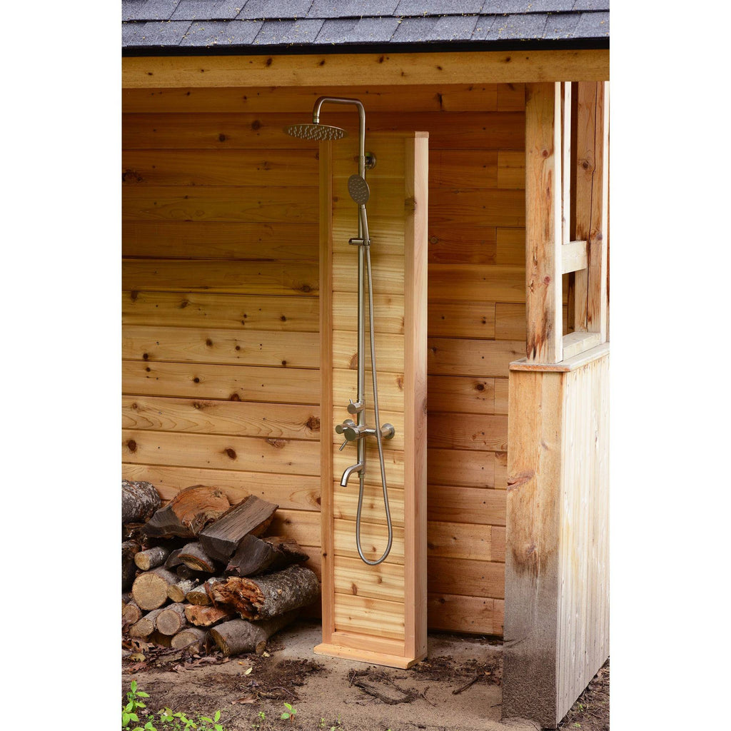 Almost Heaven Tower Outdoor Shower Rustic Cedar / No Floor,Rustic Cedar / Floor Almost Heaven Sauna Shower_Tower_woodshed_w_out_round_floor.jpg